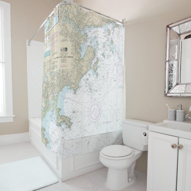 Salem and Lynn Harbors Nautical Chart 13275 Shower Curtain (In Situ)