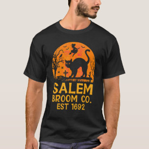 Salem Broom Co Witch Black Cat Halloween Casual Co T-Shirt