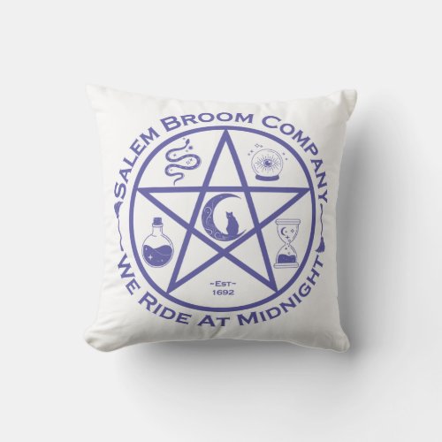 Salem Broom Company We Ride At Midnight Halloween  Throw Pillow