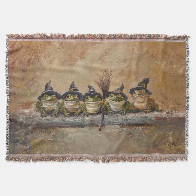 Salem Frogs Hand painted Throw Blanket (Front)