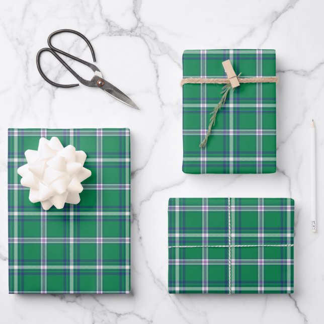 Salem Green and White Plaid Holiday Wrapping Paper Sheets (Front)