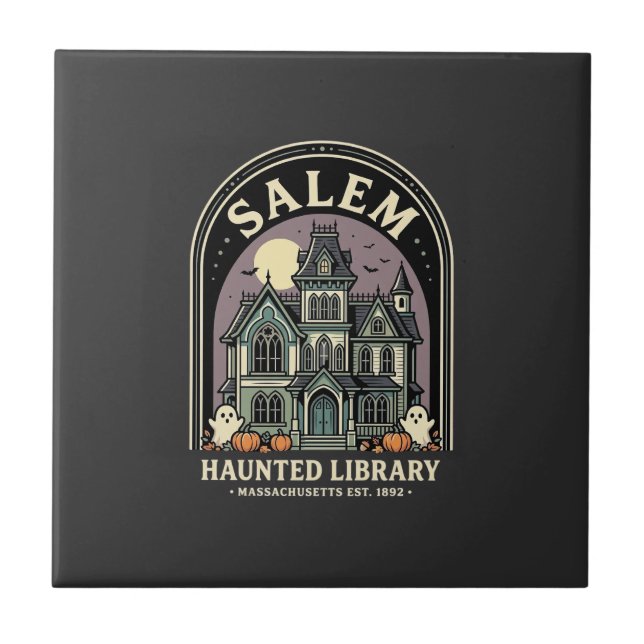 Salem Haunted Library Halloween Design_1 Ceramic Tile (Front)