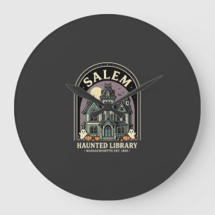 Salem Haunted Library Halloween Design_1 Large Clock