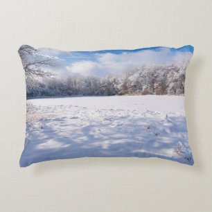 Salem Hills Pond and Forest Winter Landscape Accent Pillow