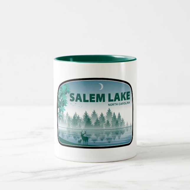 Salem Lake North Carolina Deer Two-Tone Coffee Mug (Center)