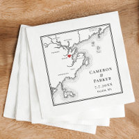 Salem MA Map Elegant Black and White Wedding Napkins