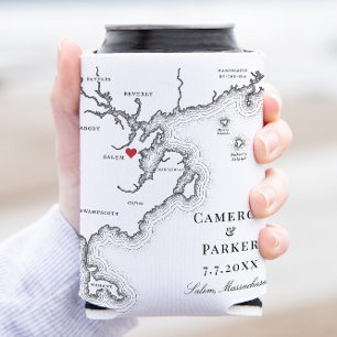 Salem MA Map Elegant Black White Wedding Favor Can Cooler