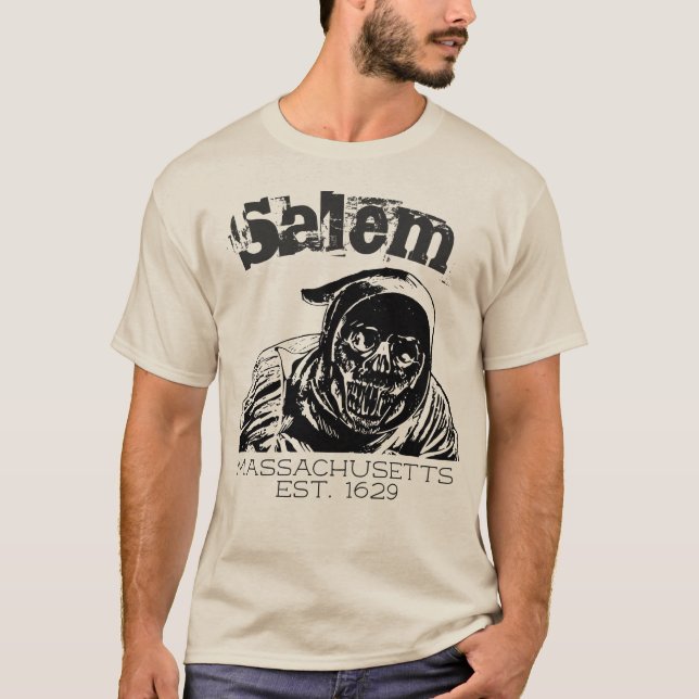 Salem Massachusetts, skull grim reaper T-Shirt (Front)