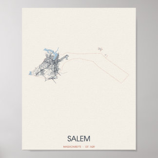 Salem, Massachusetts Street Map Poster – Est. 1629
