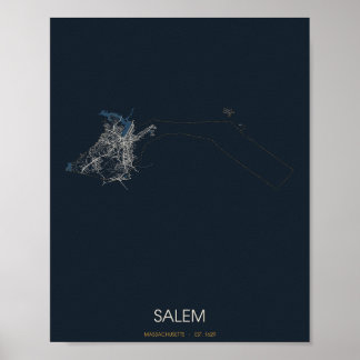 Salem Massachusetts Street Map Poster (Night)