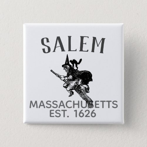 Salem Massachusetts witch on broom with cat Button