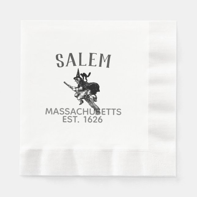 Salem Massachusetts witch on broom with cat Napkins (Front)