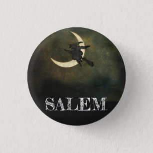 Salem Massachusetts Witch Over Moon Halloween Button