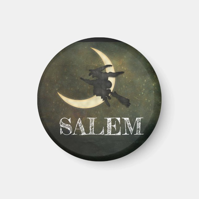 Salem Massachusetts Witch Over Moon Halloween Magnet (Front)