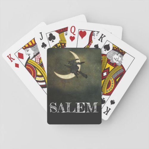 Salem Massachusetts Witch Over Moon Halloween Poker Cards