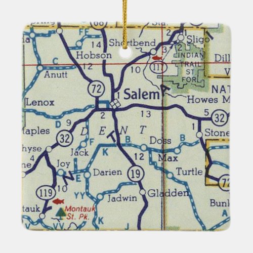 Salem MO Vintage Map Ceramic Ornament