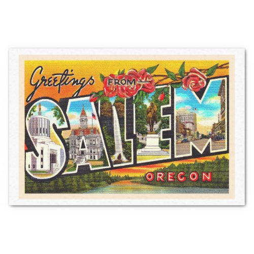 Salem Oregon OR Vintage Large Letter Postcard Tissue Paper