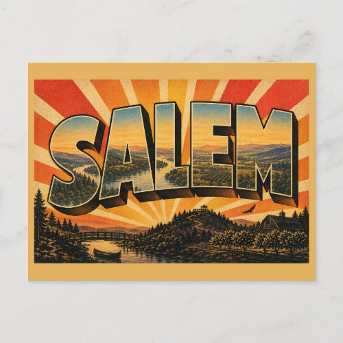 Salem Oregon River Valley Farmland Art Postcard