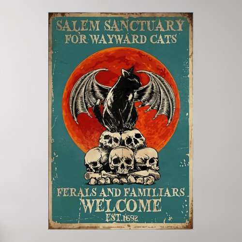 Salem Sanctuary For Wayward Cats Vintage Cat Poster