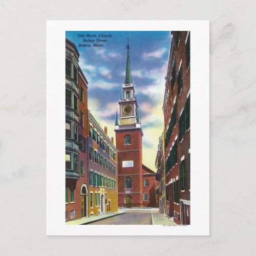 Salem Street View of Old North Church Bldg Postcard
