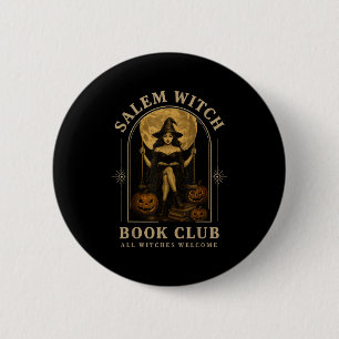 Salem Witch Book Club Bookish Halloween Full Moon Button