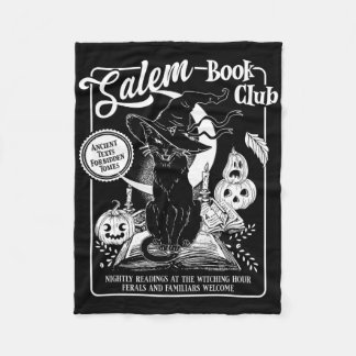Salem Witch Book Club Bookish Retro Halloween Blac Fleece Blanket