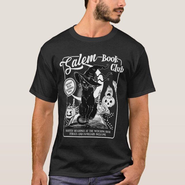 Salem Witch Book Club Bookish Retro Halloween Blac T-Shirt (Front)