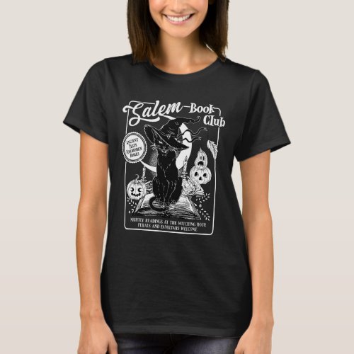 Salem Witch Book Club Bookish Retro Halloween Blac T-Shirt