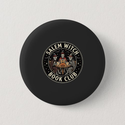 Salem Witch Book Club Halloween Skeleton Design_1 Button