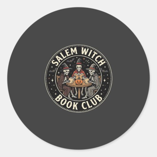 Salem Witch Book Club Halloween Skeleton Design_1 Classic Round Sticker