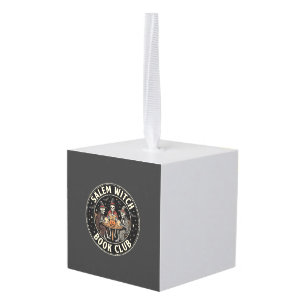 Salem Witch Book Club Halloween Skeleton Design_1 Cube Ornament