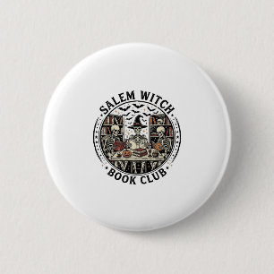 Salem Witch Book Club Vintage Skeleton Halloween S Button