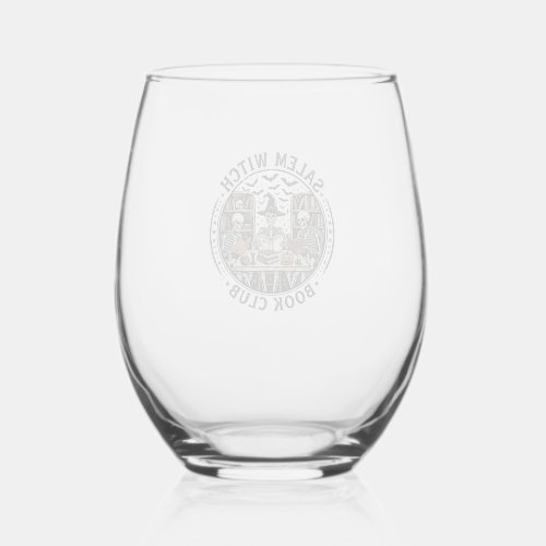 Salem Witch Book Club Vintage Skeleton Halloween S Stemless Wine Glass