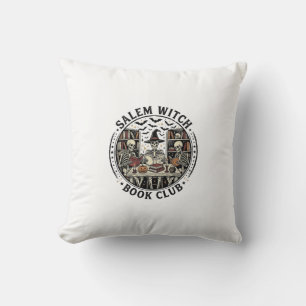 Salem Witch Book Club Vintage Skeleton Halloween S Throw Pillow