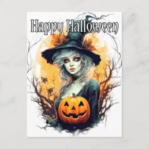 Salem Witch Illustration - Happy Halloween Postcard