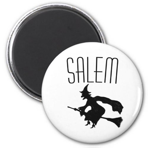 Salem witch on broomstick magnet