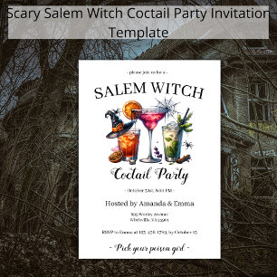 Salem Witch Scary Coctail Party Halloween Invitation
