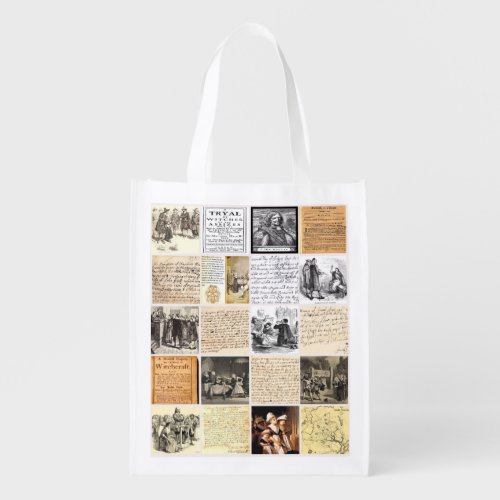 Salem Witch Trials letters documents collage art Grocery Bag