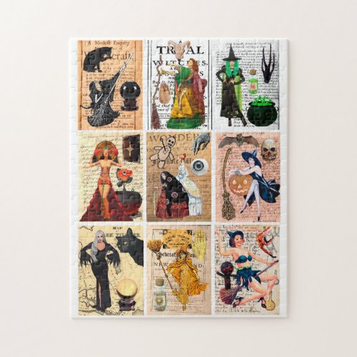 Salem Witch Trials pinup girl collage art  Jigsaw Puzzle