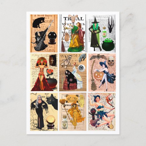 Salem Witch Trials pinup girl collage art   Postcard