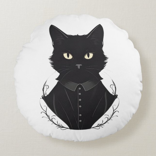 Salem's Enchanted Black Cat Round Pillow (Front)
