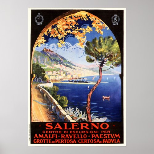 SALERNO Seaside Port City Vintage Italy Travel Poster