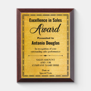 Sales Award Custom Gift for Excellence in Sales Plaque