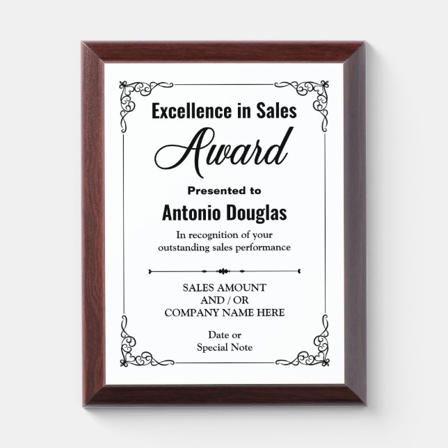 Sales Award Custom Gift for Excellence in Sales Plaque (Vertical)