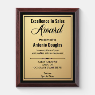 Sales Award Custom Gift for Excellence in Sales Plaque