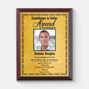 Sales Award for Excellence in Sales Custom Photo Plaque