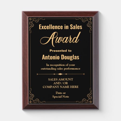 Sales Award for Excellence in Sales Gold and black