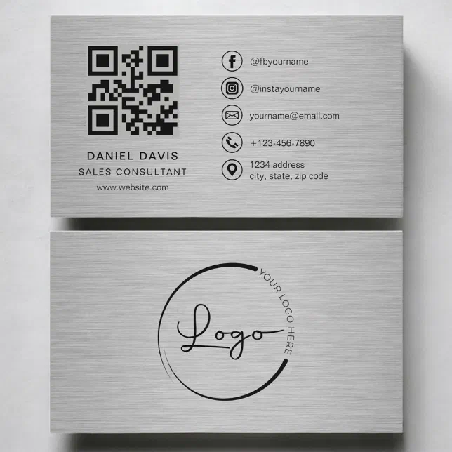 Sales Consultant Metal QR Code Business Card | Zazzle