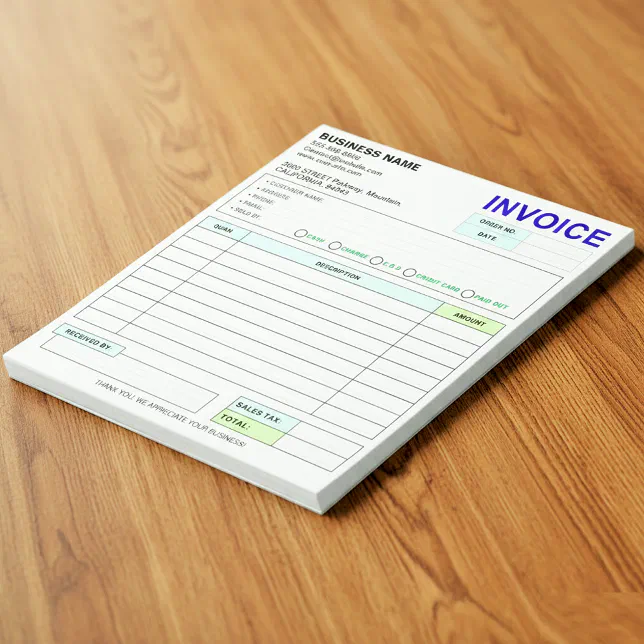 Sales Invoice Receipt | Company / Business Name Notepad | Zazzle