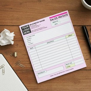 Sales Invoice Receipts Pink Small Business Logo Notepad